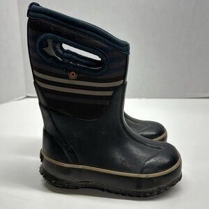 Bogs Boots Insulated Winter Snow Pull On Blue Striped Youth Kids Size Boys 8
